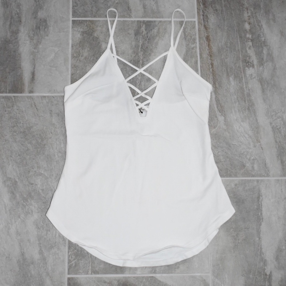 White Express criss cross tank top